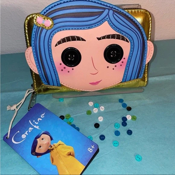 Loungefly Coraline Cosplay Coraline Doll Metallic Wallet & Button Key Keychain - Picture 5 of 10